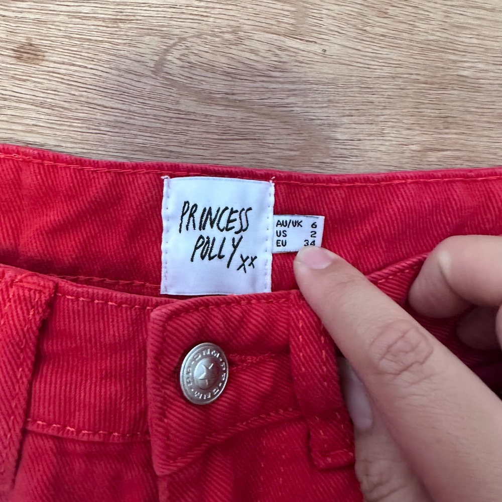 Princess Polly Red Wide Leg High Waisted Denim Jeans Size US 2 - Picture 5 of 7